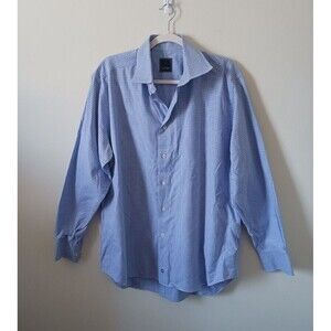 David Donahue Mens Dress Plaid Shirt Long‎ Sleeve Button Up Blue Size 16.5 34/35